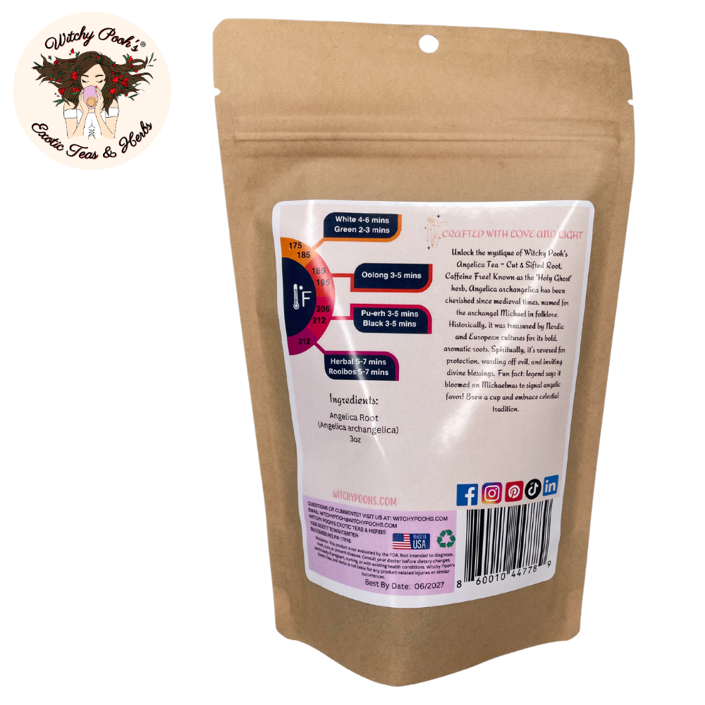 Witchy Pooh's Exotic Teas & Herbs – Chá solto por atacado – Chá de Angélica da Bruxa Pooh - Raiz Cortada e Peneirada, Espírito Santo3
