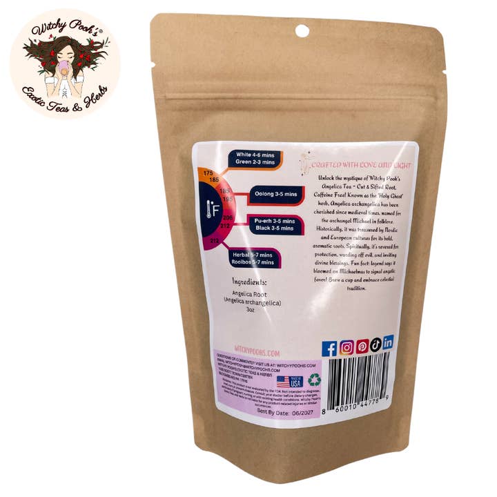 Witchy Pooh's Exotic Teas & Herbs – Chá solto por atacado – Chá de Angélica da Bruxa Pooh - Raiz Cortada e Peneirada, Espírito Santo3
