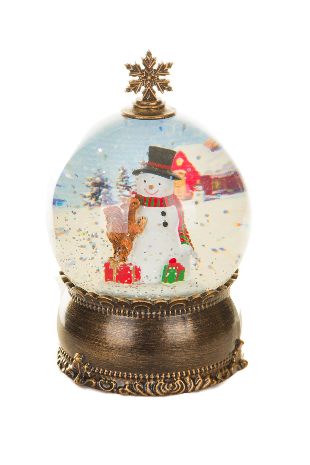 Starlight Collection - Wholesale Snow Globe - Brass LED Bauble Snow Globe with Snowman0