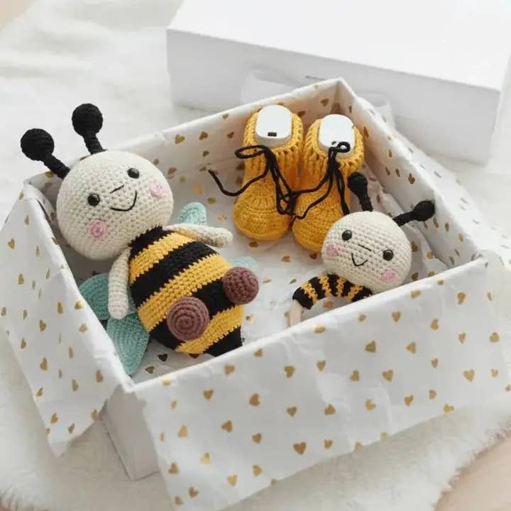 Handmade Crochet Bee Toy Gift Set (3pc) for wholesale by Joy Gift London