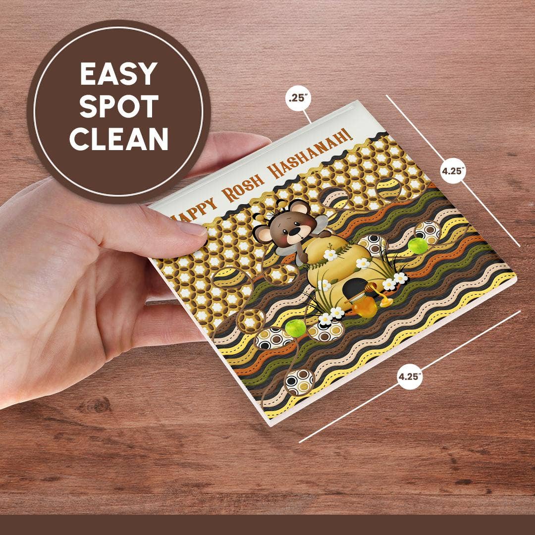 3dRose - Vente Sous-verre - 3dRose, Image d'un ours abeille de Rosh Hashanah, nid d'abeilles, pommes, pot et ruche, dessous de verre6