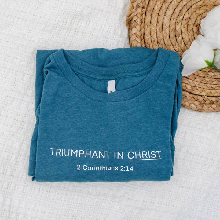 Common Grace Print Shop - Wholesale Screen Printed T-Shirt - Women's - Triumphant in Christ Long-Sleeve T-Shirt3