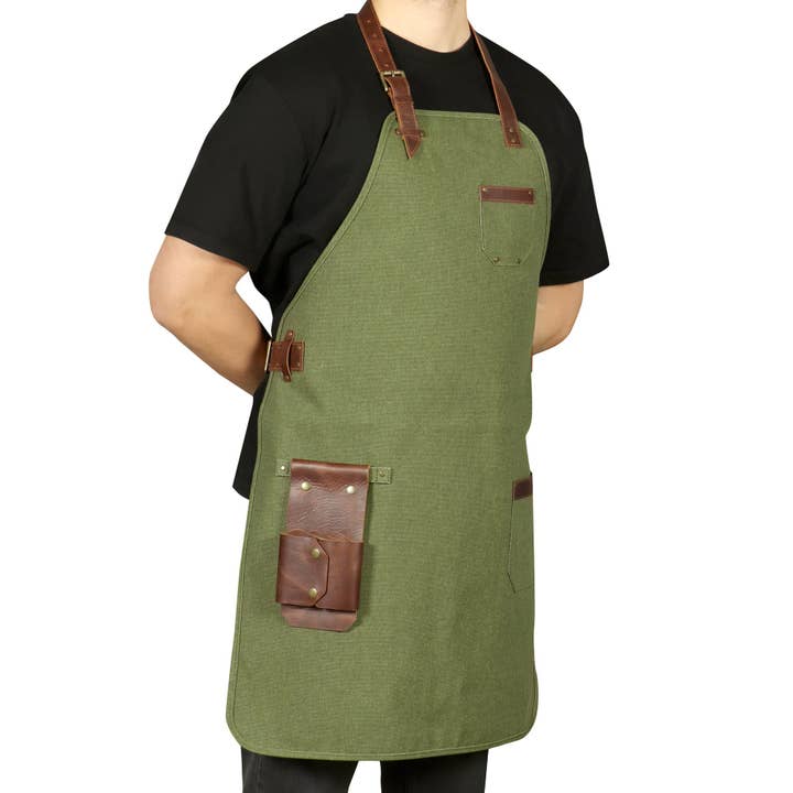 Londo - Wholesale Apron - Otto Angelino Personalized Canvas Cooking Apron, Working Apron with Customization, Workshop Apron with Pockets, Woodworking Apron with Tool Pockets11
