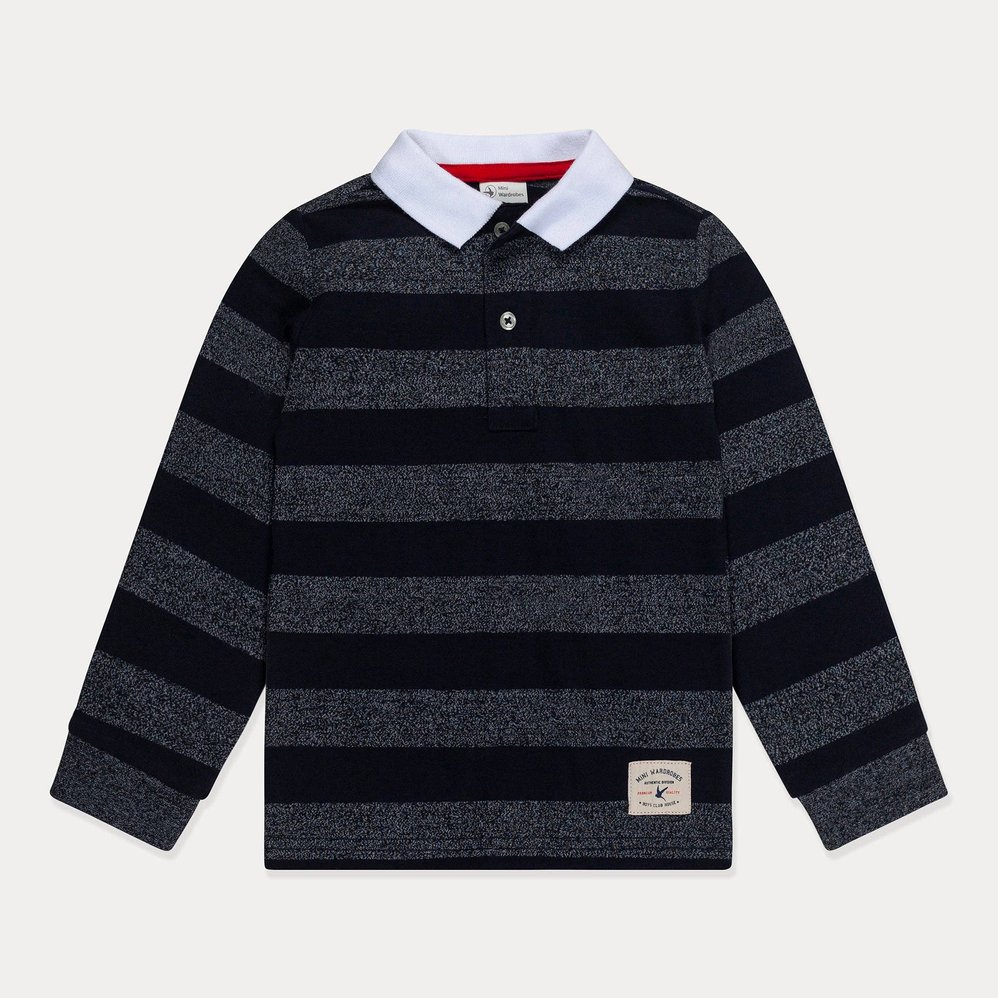 Mini Wardrobes – Engroshandel T-shirt - Børn – Mini Wardrobes langærmet polo med striber til drenge, stribet rugbyshirt i bomuld til småbørn3