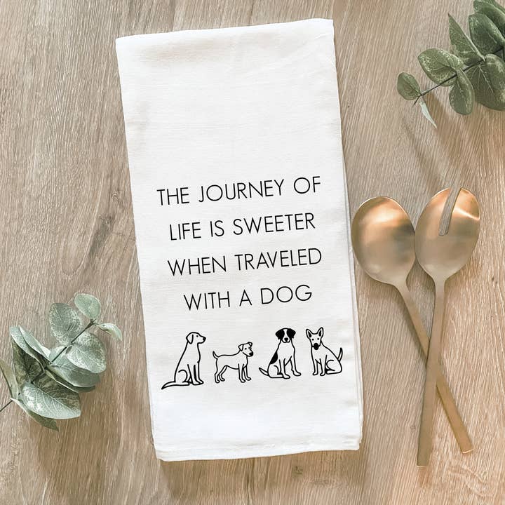 A Jornada da Vida é Mais Doce com um Cão - Pano de Cozinha de Algodão por atacado de Lissi Designs