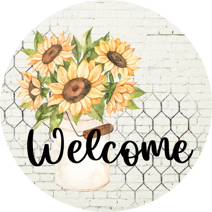 Vinyl Decal, Farmhouse Sign, Sunflower Sign, 10" Round Sign for wholesale by DecoExchange
