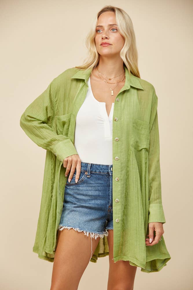 WISTERIA LANE – Camisa com botões no colarinho – Mulher por atacado – PANELA LARGA GAZE COM CAMISA DE VARRIMENTO 3333 PISTÁCIO7