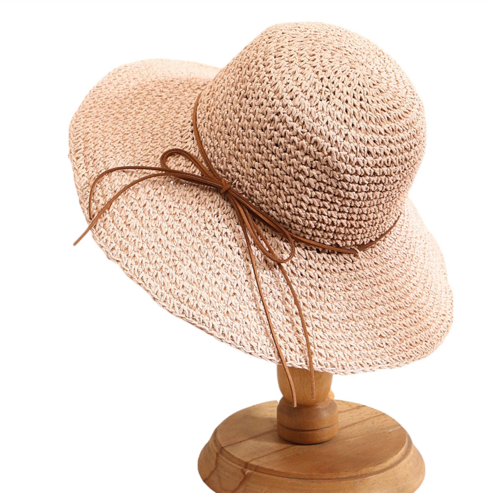 AK Brand - Wholesale Straw Hat - Women's - Woven Floppy Sun Hat with Rounded Crown and Decorative Bow D1
