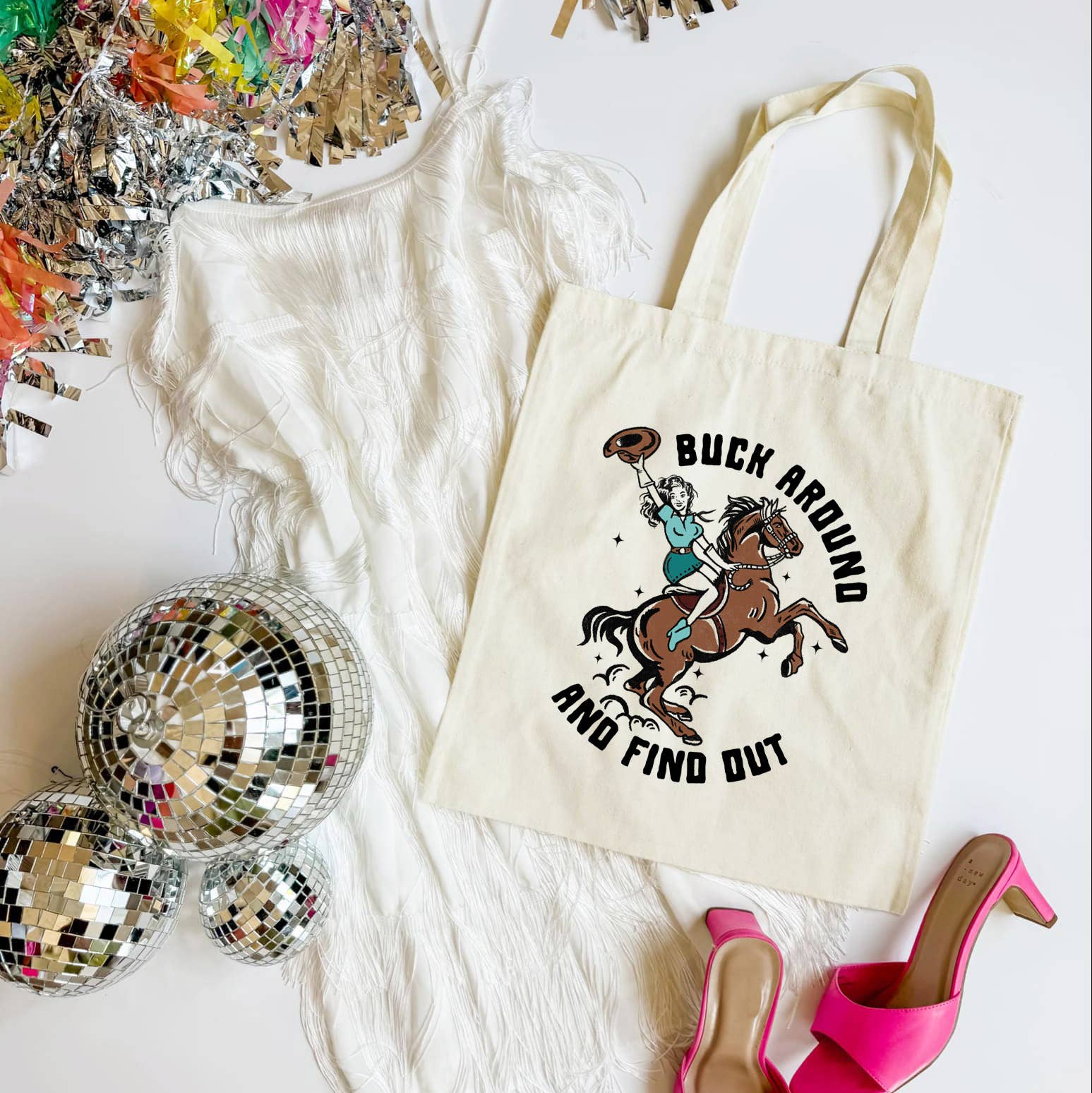 Mugsby - Wholesale Tote Bag - Women's - Buck Around Tote Funny Western Cowgirl Canvas Bag2