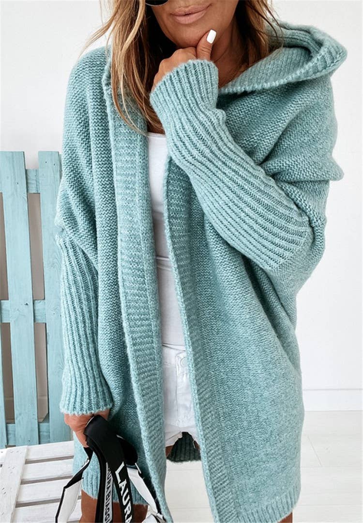 Rosa Clothing - Wholesale Cardigan - Women's - Plain exposed seam Hooded knit long cardigan coat5