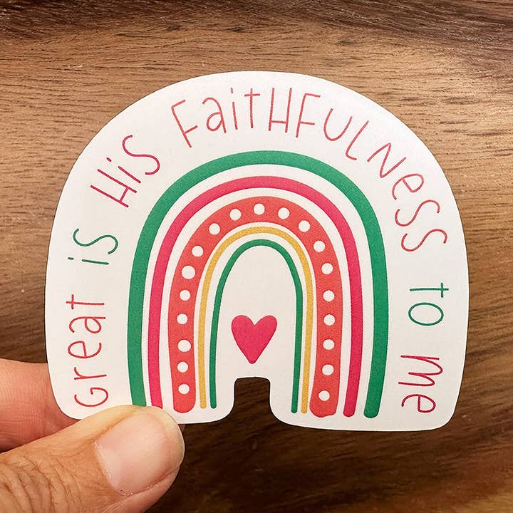 Great Is His Faithfulness Boho Rainbow | Christian Sticker for wholesale by Missional Merch