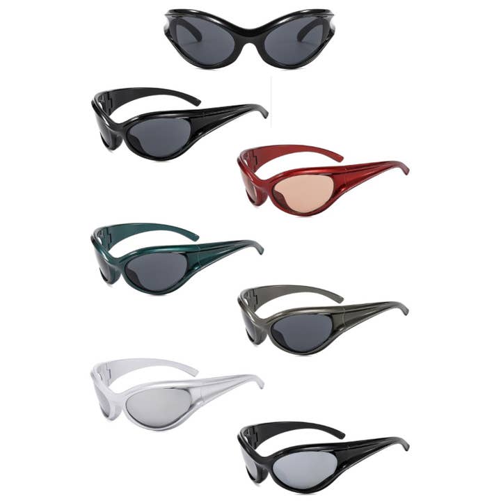 Strakke Ovale Futuristische Y2K Gedurfde Zonnebril met Omslagontwerp voor wholesale door Cramilo Eyewear