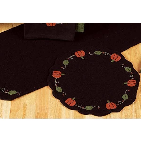 Pumpkins And Vines Black Candle Mat for wholesale by Home Collections by Raghu