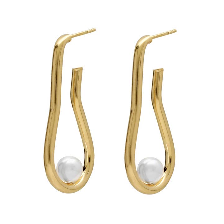 Milan hoop earrings with pearl in silver for wholesale by Victoria Cruz