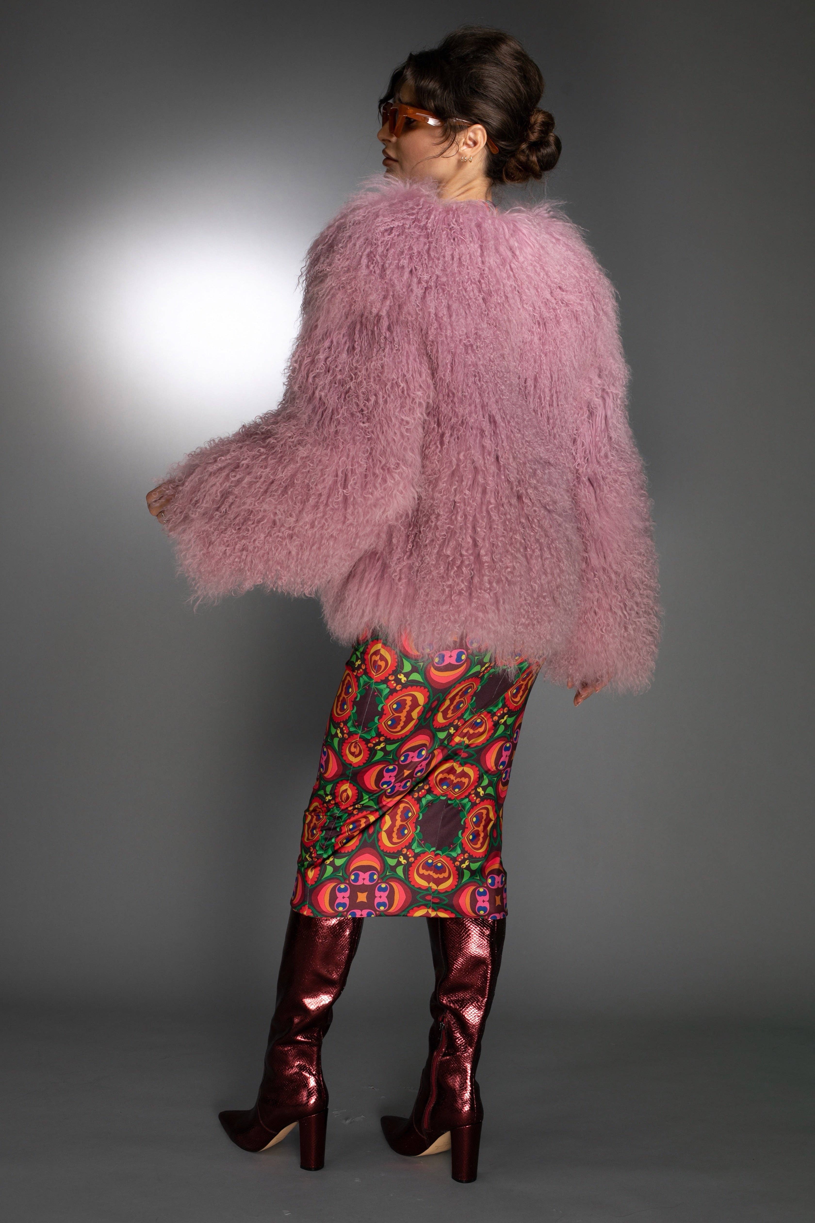 Nuvula - Wholesale Fur/Faux Fur Coat - Women's - Blush Pink Luxury Mongolian Sheared Wool Coat3