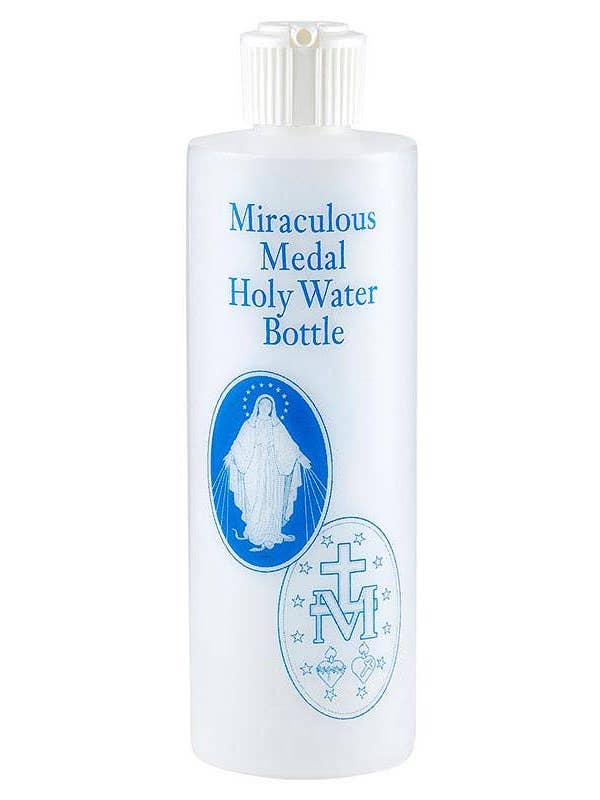 8oz LG MIRACULOUS MEDAL HOLY WATER BOTTLE for wholesale by SAN JUDITAS RELIGIOUS ARTICLES