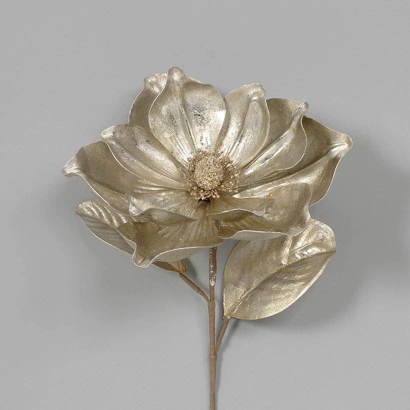 The African Home Goods - Vente Décoration de Noël - Tiges de Magnolia Eva Platine Métallique 22,5"0