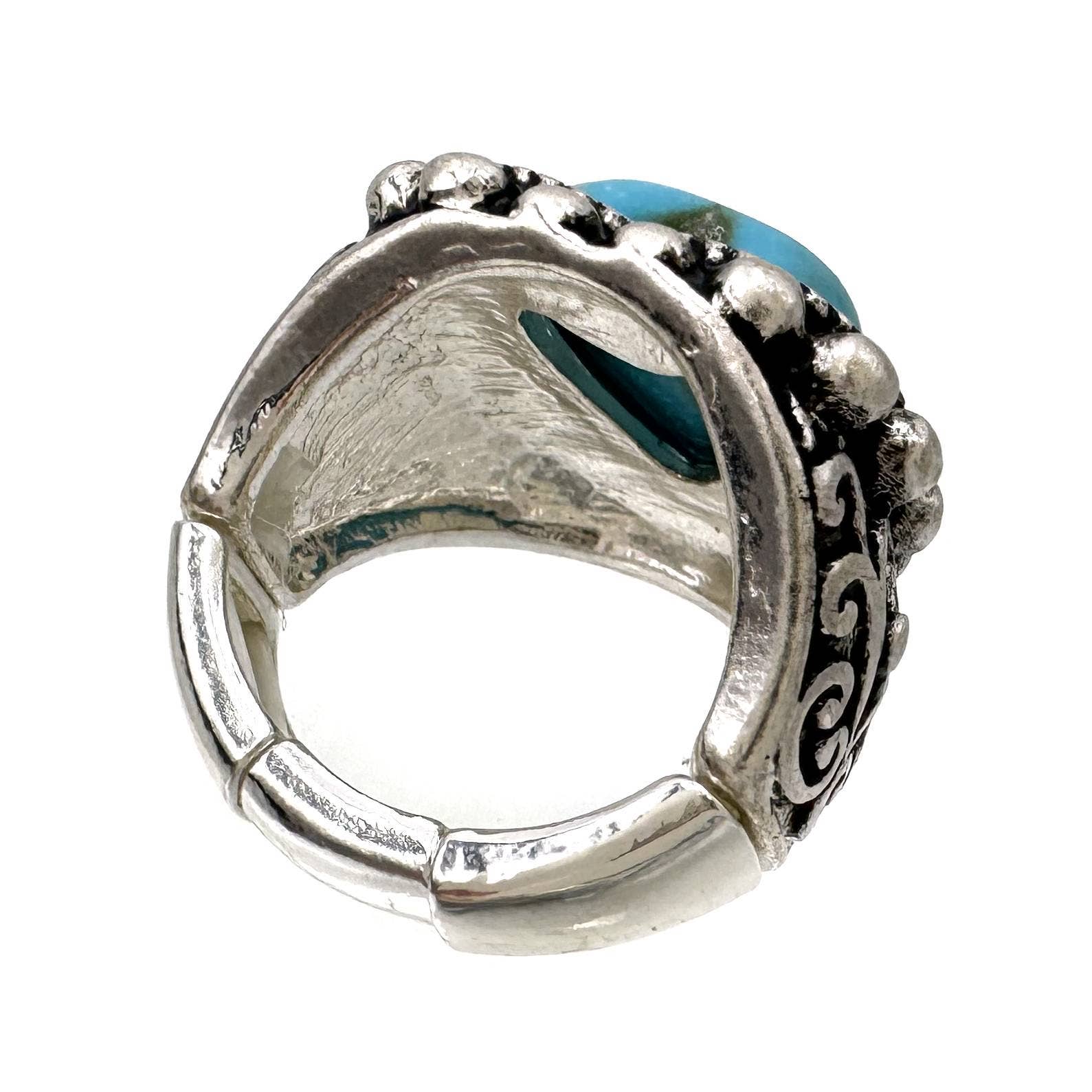Lunar Deer - Wholesale Cocktail/Statement Ring - Turquoise Heart Silver Stretch Ring1