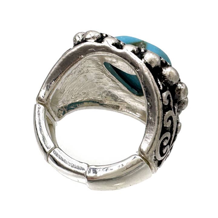 Lunar Deer - Wholesale Cocktail/Statement Ring - Turquoise Heart Silver Stretch Ring1