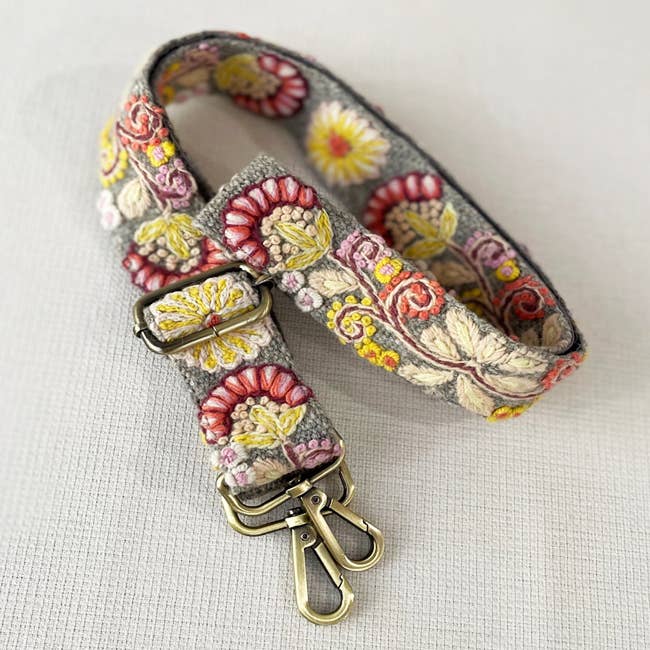 Jenny Krauss - Wholesale Bag Strap - Women's - Heather Gray Embroidered Adjustable Bag/Camera Strap