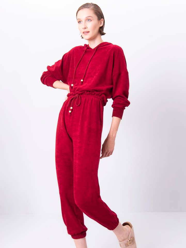 17205-Towel Jogger Pants - Burgundy for wholesale by BSL