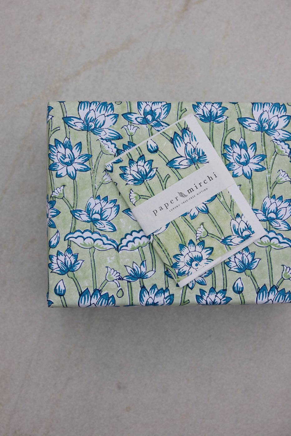 Paper Mirchi - Wholesale Flat Wrap - Block Printed Wrapping Paper Sheets - Lotus Indigo1