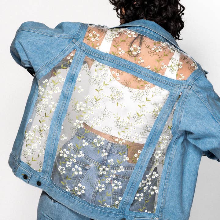 The Baby's Breath Half Lace Denim Jacket for wholesale by Dragon Denim