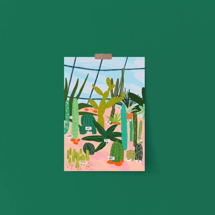 Kerrie Illustrates – wholesale Art print – Palm House with Cacti Colourful Art Print | Belfast Botanic Botanical Gardens Landmark Tourism NI Northern Ireland Irish2