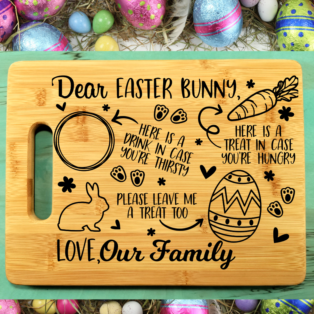 Mankin Laserworks – wholesale Cutting board – Laser Engraved Wood Easter Bunny Treat Board0