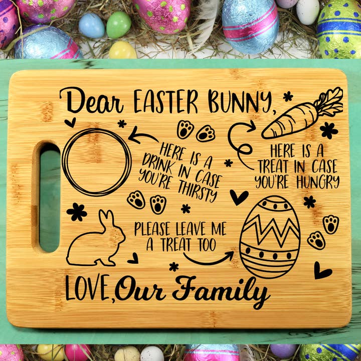 Mankin Laserworks – wholesale Cutting board – Laser Engraved Wood Easter Bunny Treat Board