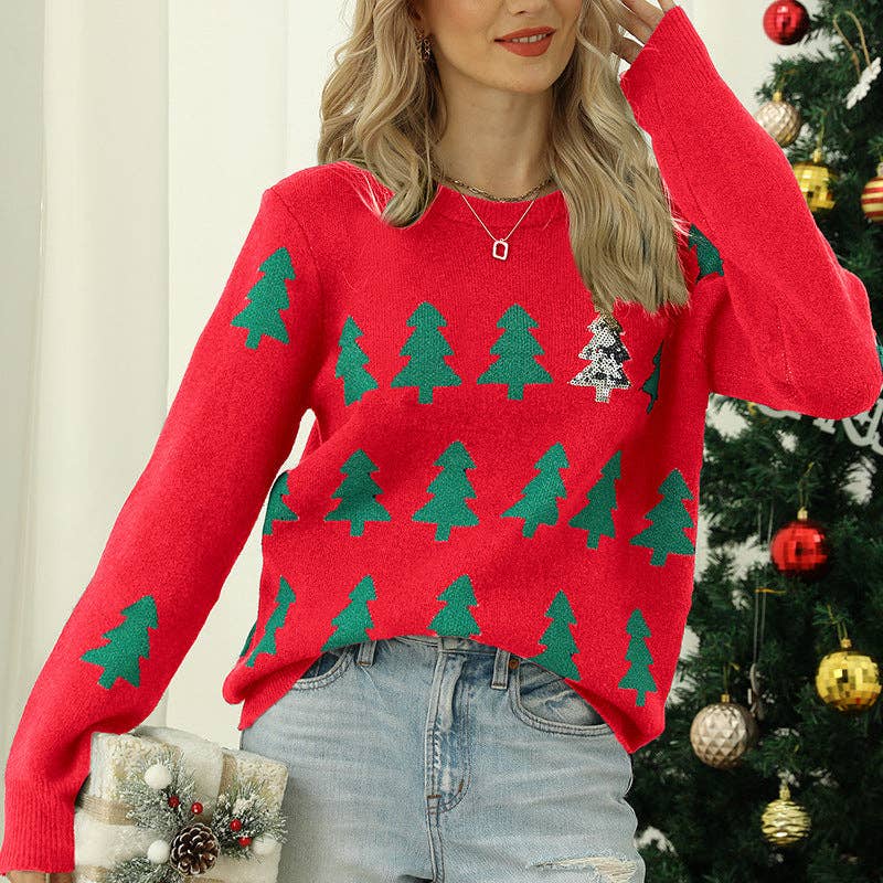 Suhkasana - Wholesale Knit Sweater - Women's - Christmas Tree Pattern Knit Sweater Women Pullover Top0