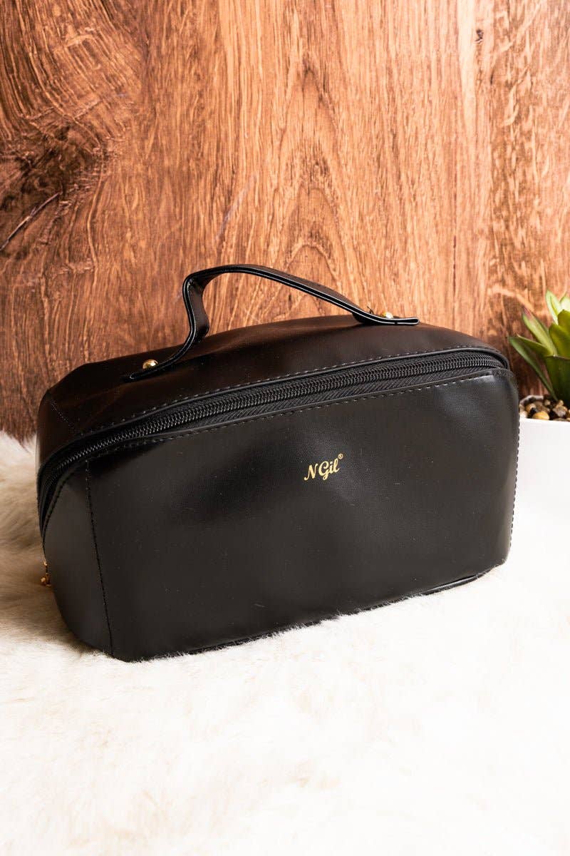 Wholesale Accessory Market - Wholesale Makeup/Cosmetic Bag - NGIL Morning Ready Black Medium Expandable Cosmetic Bag0