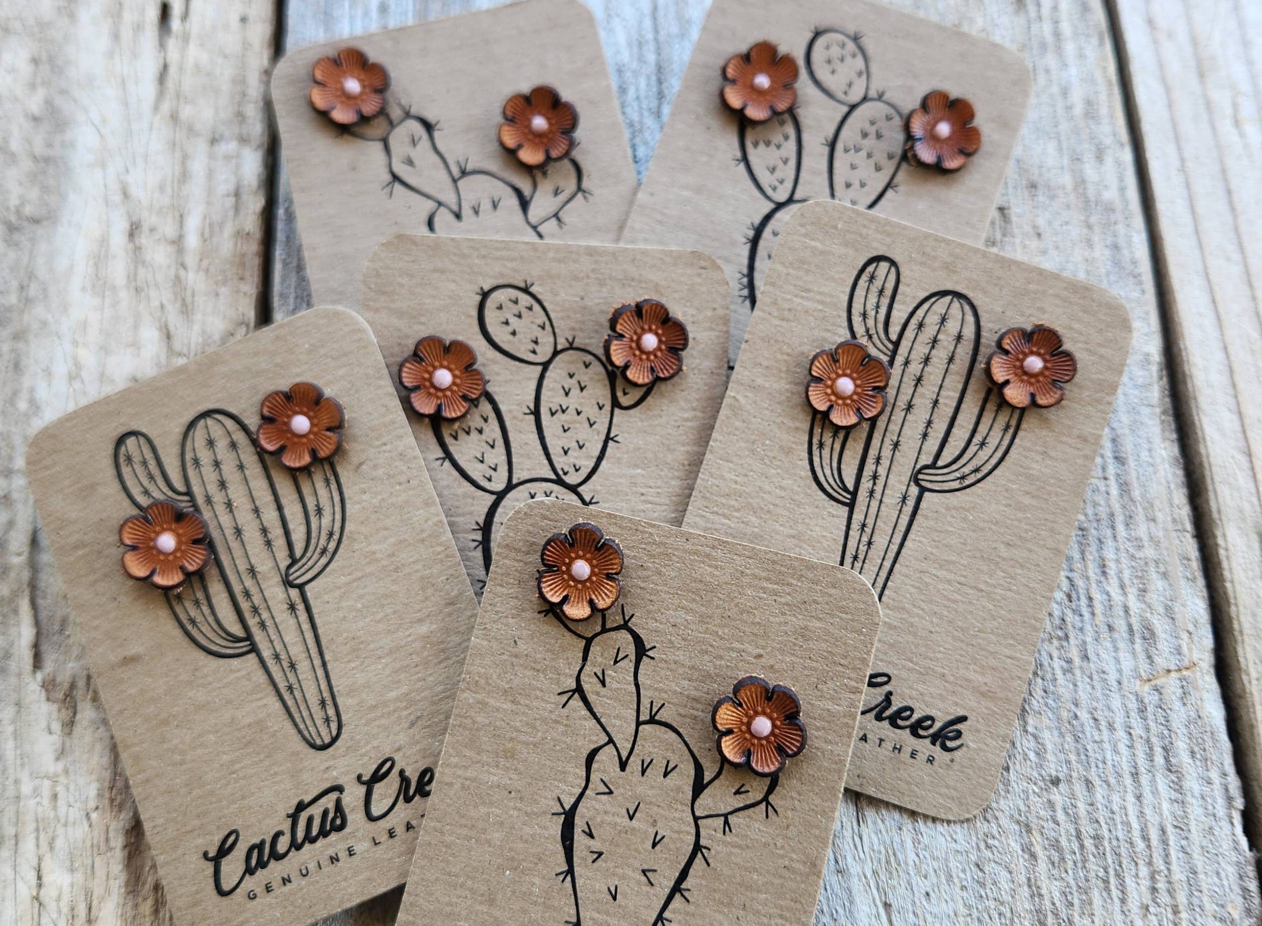 Cocklebur & Co. - Wholesale Stud/Post Earrings - Cactus Flower Genuine Leather Earrings6