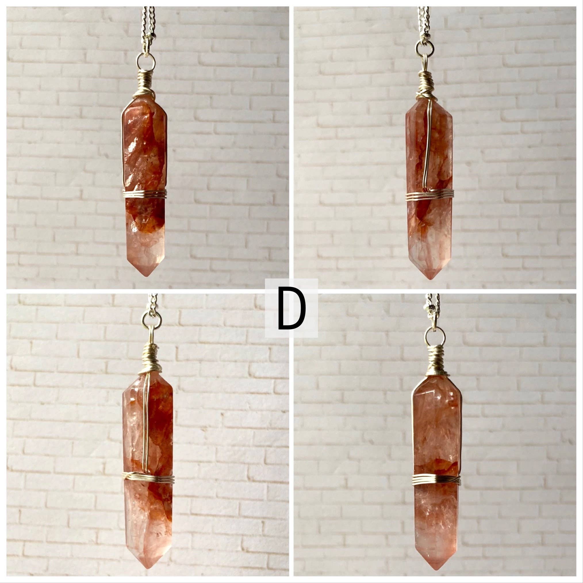 Moonchild Society - Vente Colliers à pendentif - Collier en cristal de quartz de feu lépidocrocite, bijoux enveloppés de fil d'argent, choisissez votre cristal7