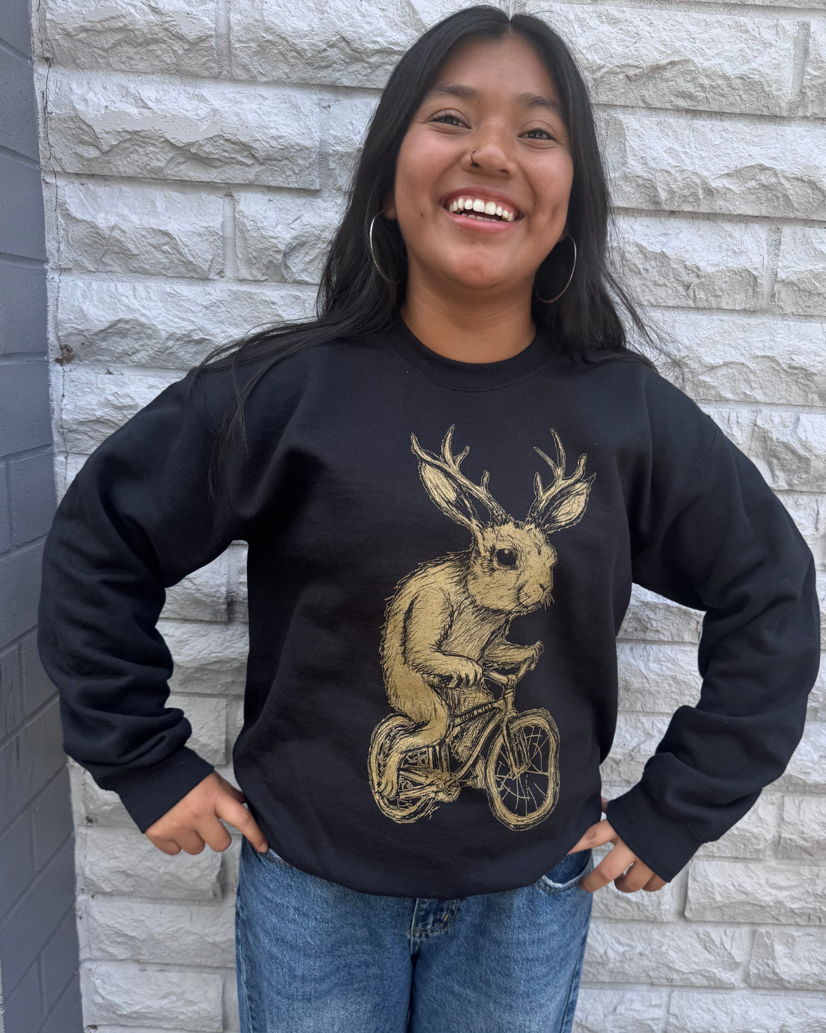 Dark Cycle Clothing - Wholesale Graphic Sweatshirt - Unisex - Jackalope on a Bike Pullover Sweater1