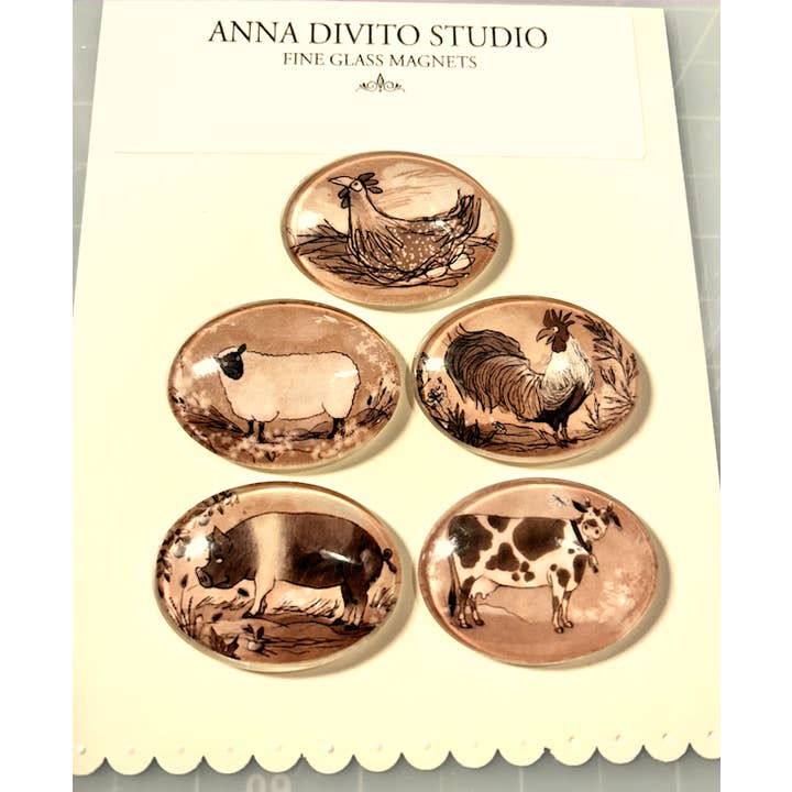 Anna DiVito Studio - Wholesale Magnet - COUNTRY FARM ANIMALS MAGNET SET | GLASS LARGE | HANDCRAFTED1