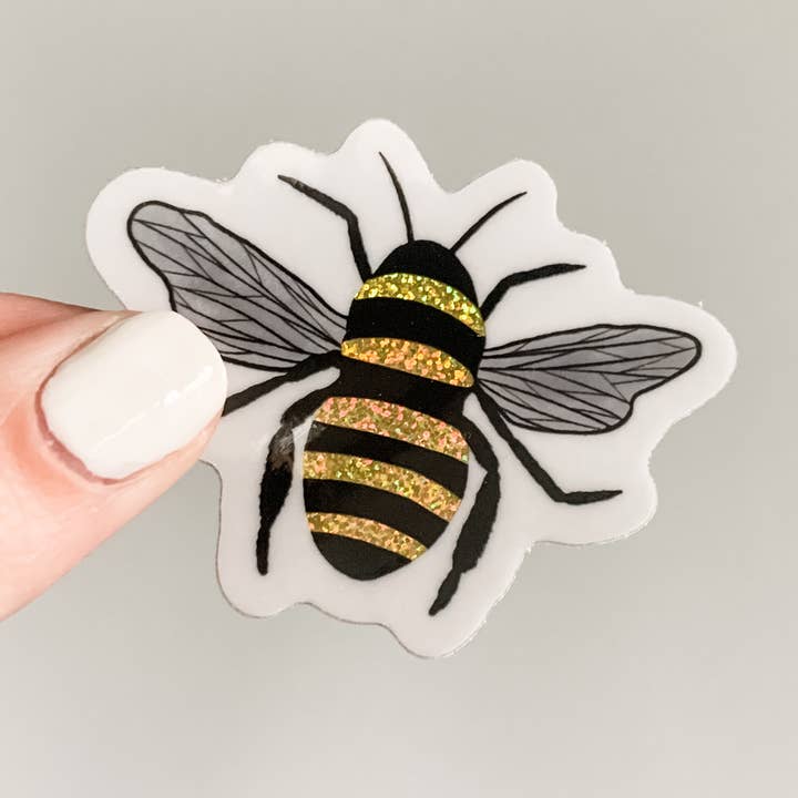 Lemon Press Studio - Wholesale Sticker - Glitter Bee holographic vinyl sticker