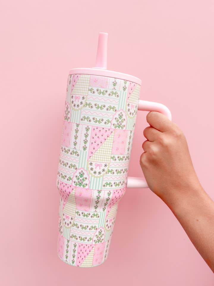 Floral Patchwork 40oz Tumbler - Spill Proof Lid + Flip Straw for wholesale by Rock Paper Scissors