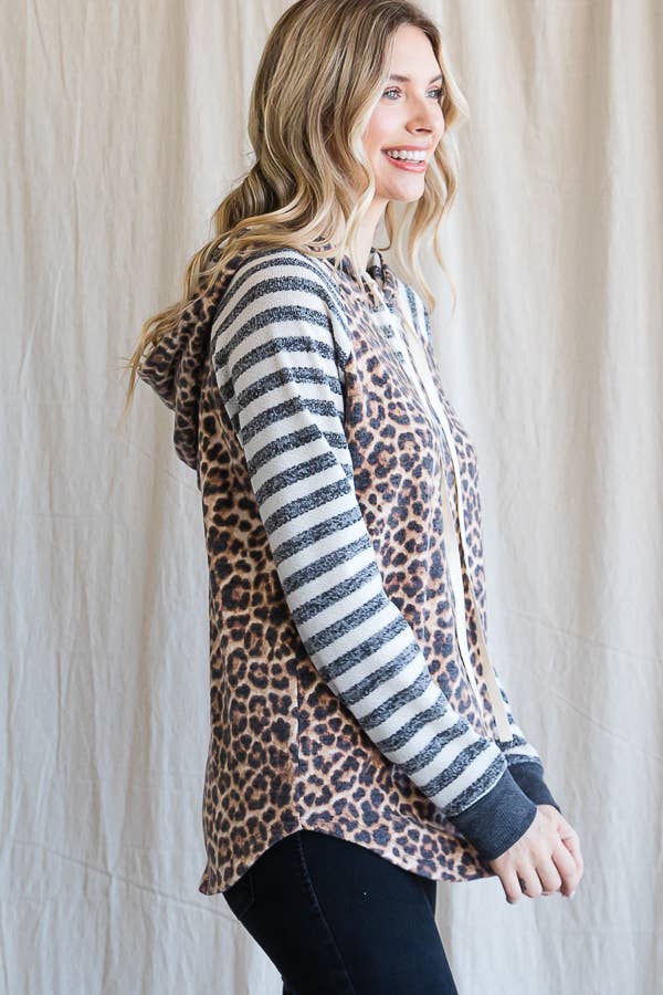 7th Ray – Großhandel Hoodie – Damen – Leopardenstreifen Ärmel Kordelzug Kapuzenpullover T443616