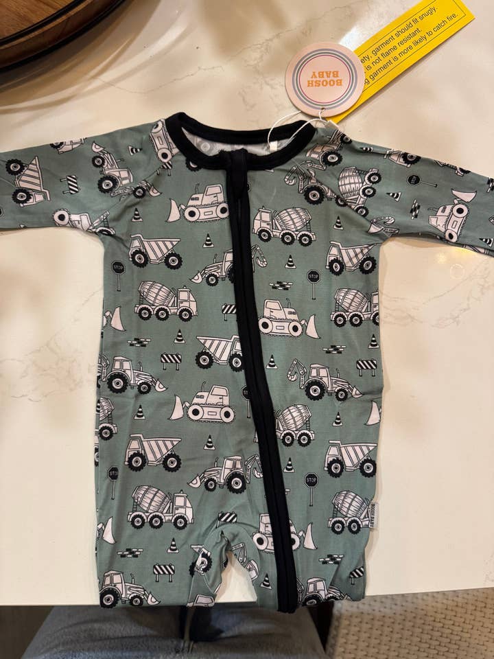 Construction Zippy Onesie | Boys Bamboo Convertible Romper for wholesale by Boosh Baby