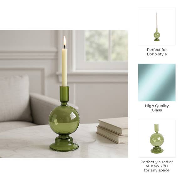 Sagebrook Home - Wholesale Candle Holder - Taper Candle Holder - Olive Glass Bubble, 7 in.4