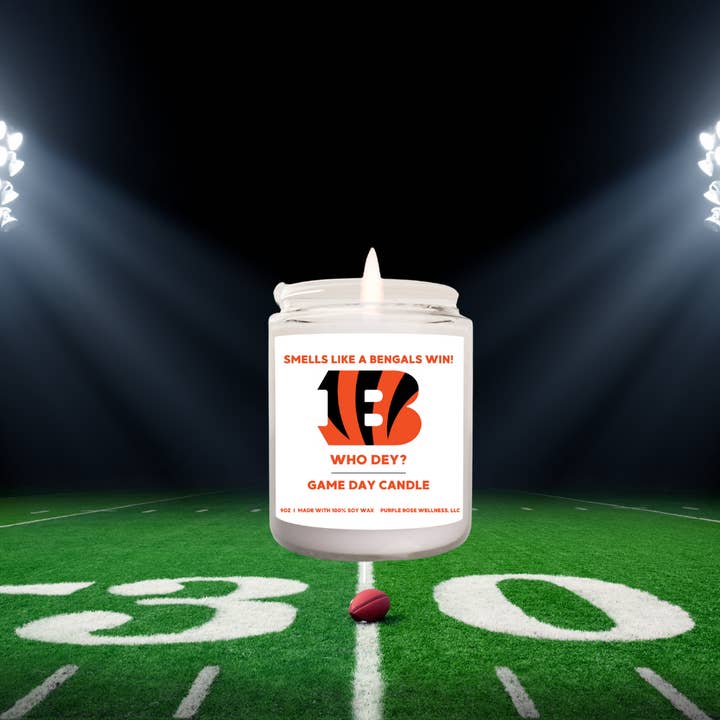 Purple Rose Wellness, LLC - Wholesale Jar/Filled Candle - Cincinnati Bengals Football Candle1