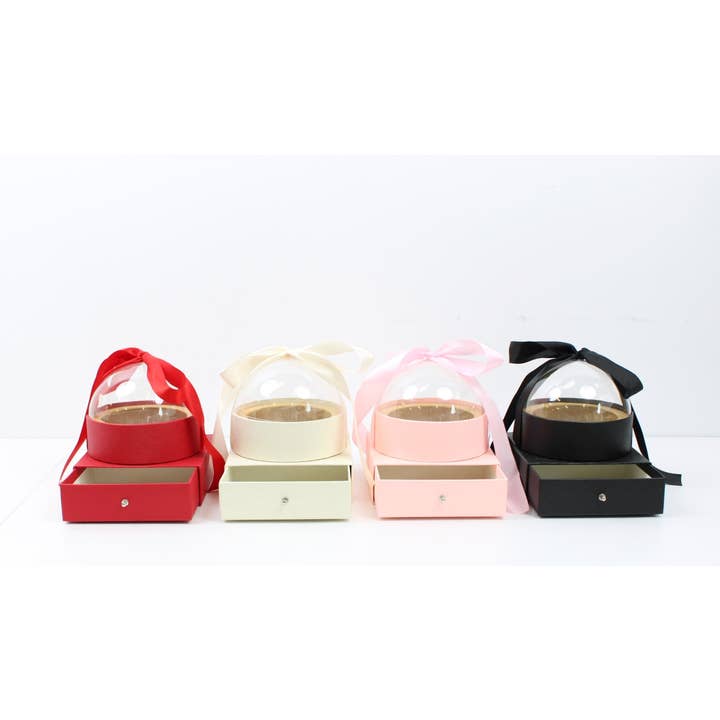 Elegant Design Supply – Engroshandel Gaveæske – Rund gaveæske med klar kuppel og skuffe til blomster med sløjfe