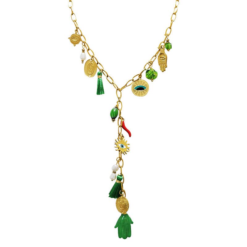 AMORINO SRL - Wholesale Y-Neck/Lariat Necklace - Y NECKLACE WITH HAND OF FATIMA CHARMS - YNK24168B8373