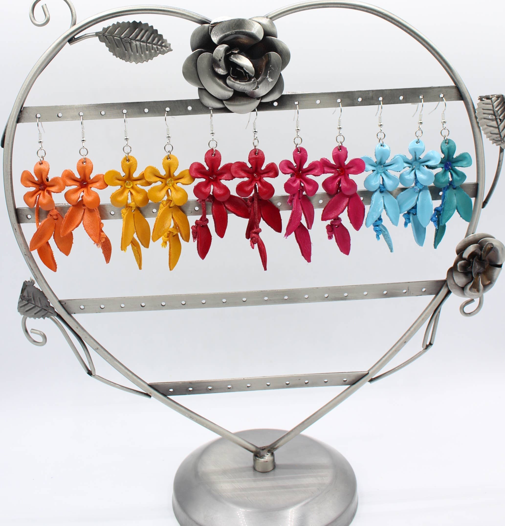 Sunflower Handmade leather inc - Wholesale Dangle Earrings - Handmade Leather flower earring1