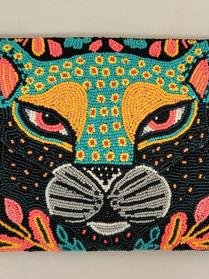 A NEW ARRIVAL BEADED CLUTCH BIG CAT for wholesale by Ricki designs