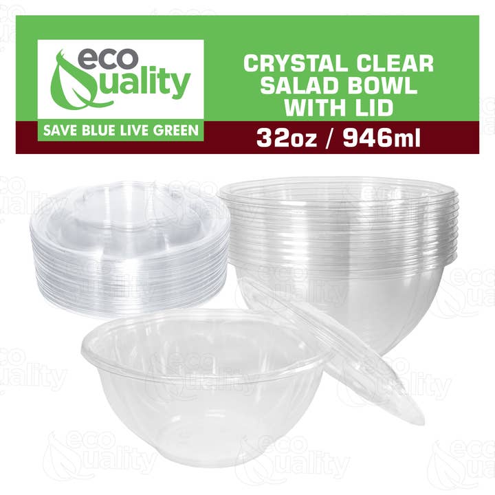 EcoQuality - Vendita all'ingrosso Contenitori per alimenti - Insalatiere usa e getta in plastica cristallina da 32 once con coperchi
