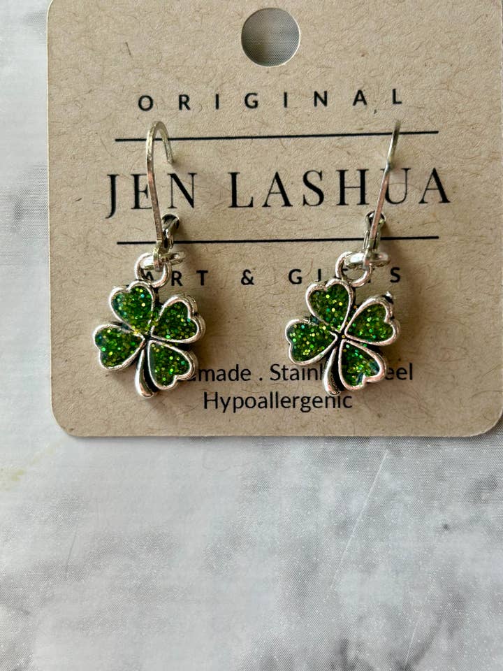 Four leaf clover Shamrock Earrings for wholesale by Jen Lashua | Home Decor & Gifts