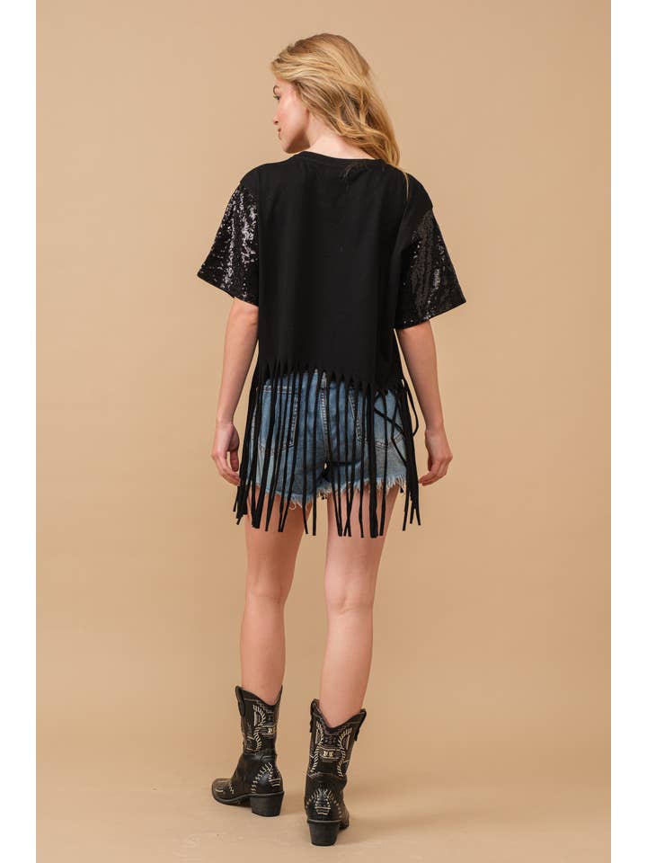 Blue B - Wholesale T-shirt – women's - 34255T - Football Sequin Fringe Graphic Tee Top5