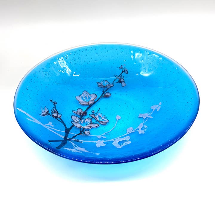 Cherry Blossom Fused Glass Large 13" Serving Bowl for wholesale by Kiku Handmade | Contemporary Fused Glass Home Goods